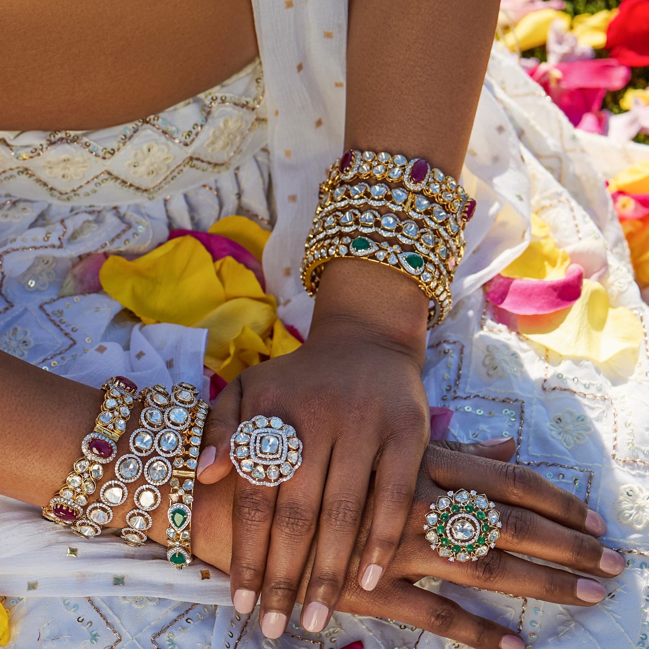 Set of uncut Diamond Bangles with Rubies